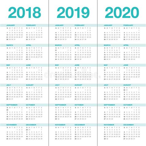 Year 2018 2019 2020 Calendar Vector Stock Vector Illustration Of Year