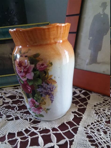 antique pottery vase roses edwardian etsy