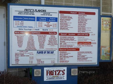 Menu Of Fritzs Frozen Custard In Ofallon Mo 63366