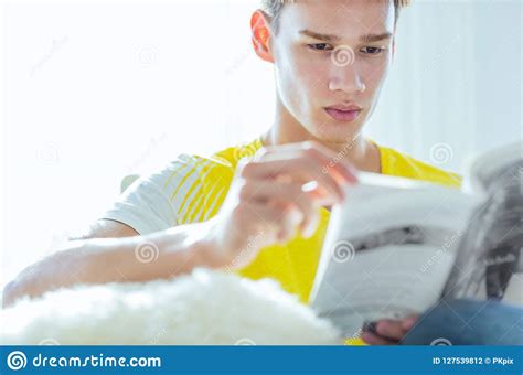 Handsome Male Focused Reading A Book Stock Photo Image Of Exam