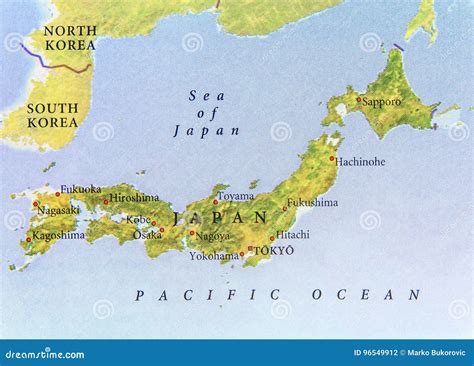 Mapa Geográfico De Japão Com Cidades Importantes Foto De Stock Imagem De Atlas Destino 96549912