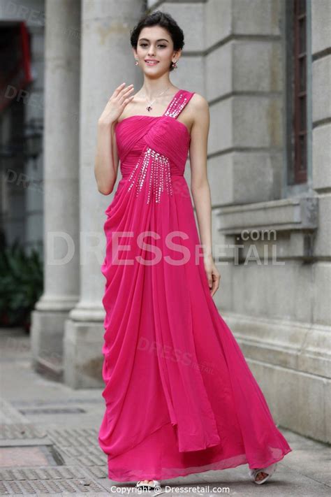 Fuchsia Floor Length Chiffon One Shoulder Draped Prom Dress Prom