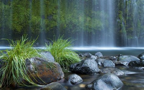 Download hd waterfall wallpapers best collection. Nature Landscape Waterfall River Stones Grass Computer ...