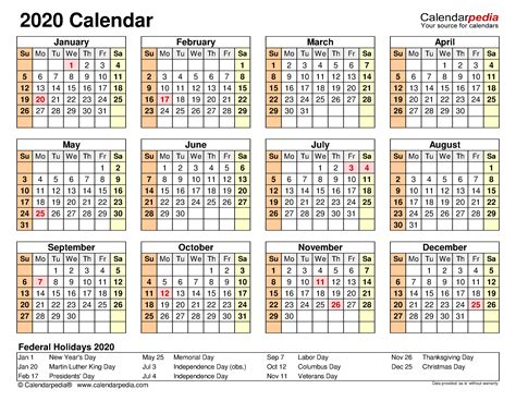 Employee Attendance Calendar 2020 Printable