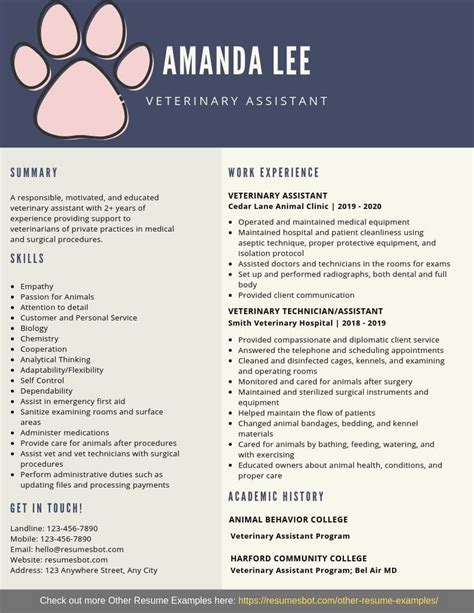 Want To Create Or Improve Your Veterinary Assistant Resume The Resume