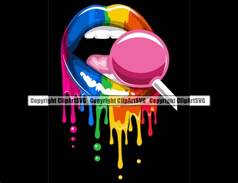 Rainbow Lips Tongue Lick Licking Sucker Sucking Lollipop Mouth Etsy