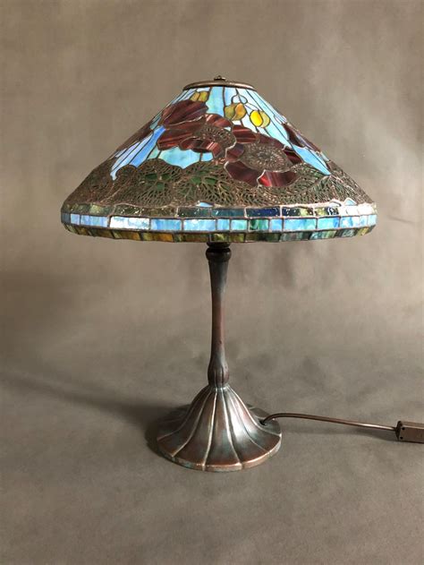 Tiffany Poppy Cone 16stained Glass Lamp Stained Glass Etsy