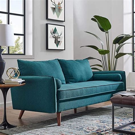 Modway Revive Contemporary Modern Fabric Upholstered Sofa In Teal
