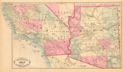 Antique Map Chart New Rail Road And County Map Of Southern California And Arizona