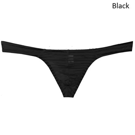 Sexy Men Sheer Silky Stripe Low Rise Skinny T Back G String Thong Under