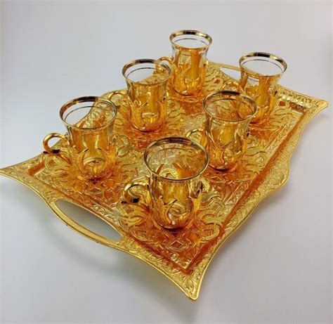 Items Similar To Turkish Tea Set With Holders Saucers Glass Cupsand
