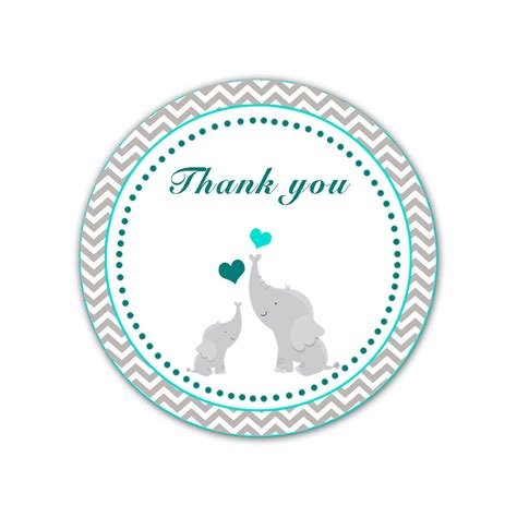 The art of writing / giving thank you cards to people has. Elephant Thank You Labels Baby Shower Thank You Tag Teal ...