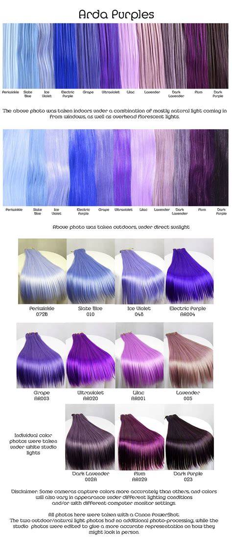 shades of purple hair dye chart