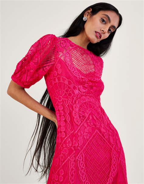 Embeth Lace Hanky Hem Dress Pink Evening Dresses Monsoon Uk