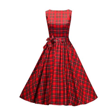 30 Off Womens Red Checked A Line Dresses Rosegal
