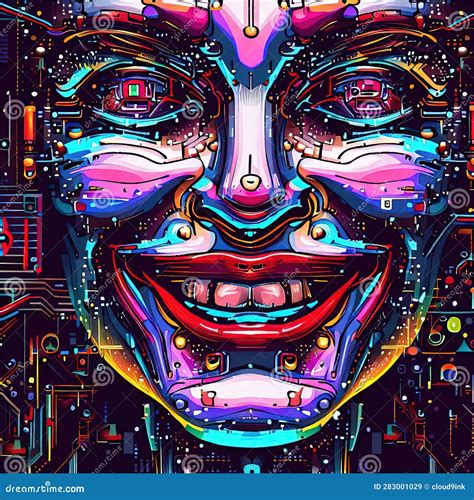 An Illustration Of A Joker Or A Clown Face With Cyberpunk Artwork