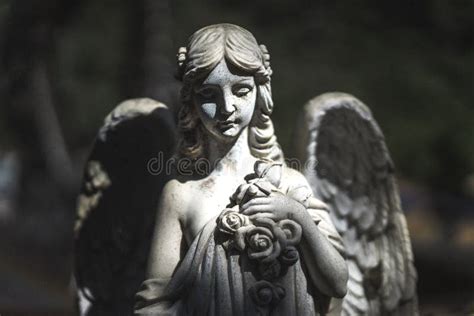 Statue Of A Winged Angel In The Dark Stock Image Image Of Likeness