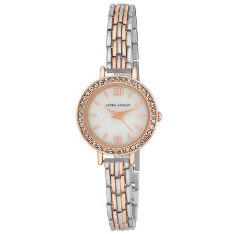 Laura Ashley Womens 25mm Elegant Crystal Bezel Link Bracelet Watch