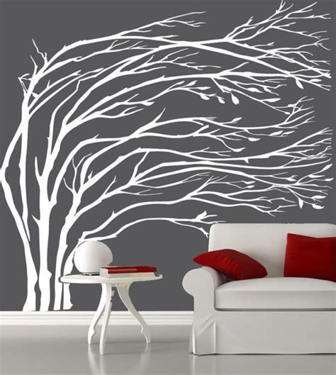 Modern White Blowing Tree Wall Decal Silhouette By Couturedecals Wall