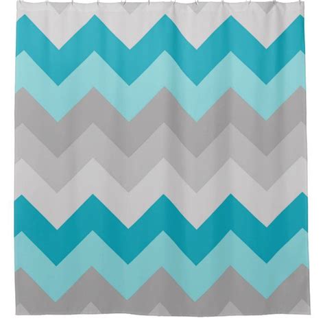 Teal Turquoise Blue Grey Gray Chevron Ombre Fade Shower Curtain