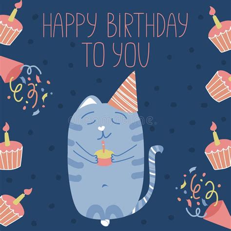 Dark Birthday Card For A Girl Vector Illustration Of A Cat Holding A