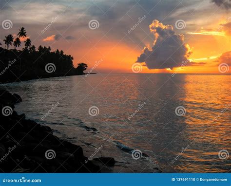 Colorful Sunset Over Somosomo Strait On Taveuni Island Fiji Stock