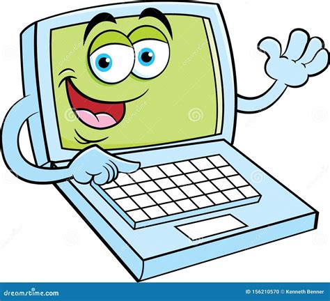 Cartoon Happy Laptop Computer Waving Stock Vector Illustration Of
