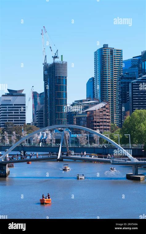Melbourne City Skyline Showing The Yarra River City Buildings