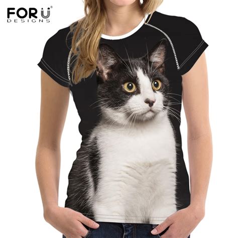 Forudesigns Funny 3d Catkitten Print Women T Shirts Fashion Short