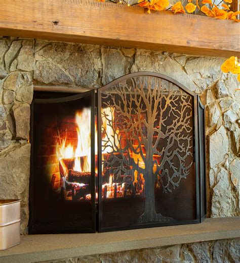 Tri Fold Tree Of Life Fireplace Screen And Spark Guard All Fireplace