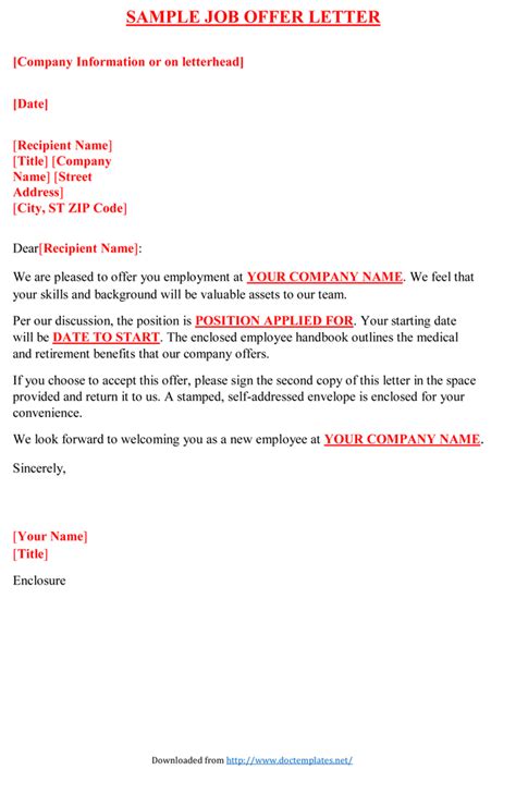 Sample Letter Of A Job Offer