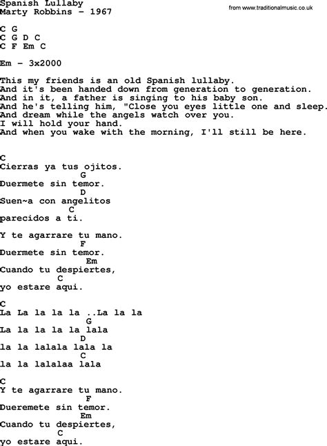 Spanish Lullaby By Marty Robbins Lyrics And Chords