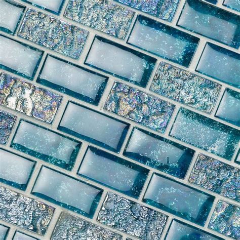 Laguna Iridescent Aquamarine 1x2 Brick Glass Tile Glass