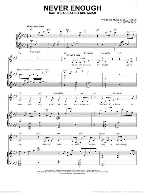 Never Enough sheet music for voice and piano (PDF-interactive)