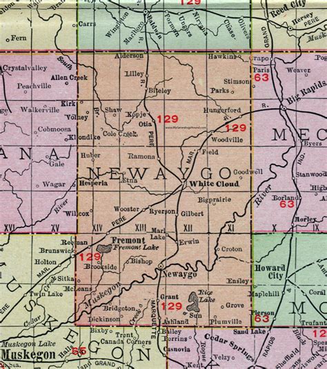 Newaygo County Michigan 1911 Map Rand Mcnally Fremont White Cloud