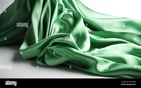 A Luxurious Green Silk Fabric With An Incredibly Soft And Smooth Texture Against A White