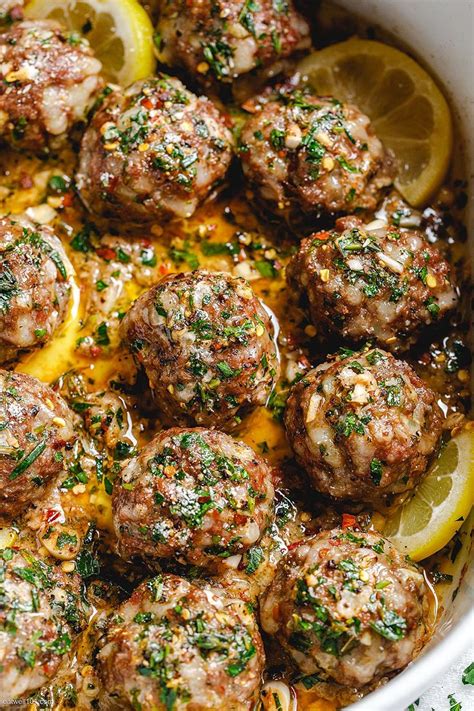 Baked Turkey Meatballs With Lemon Garlic Butter Sauce Healthy Turkey