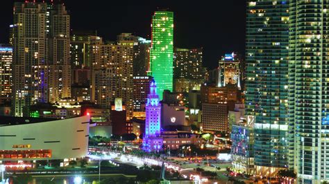 Skyscraper Lights Miami Night Wallpapers Hd Desktop And Mobile