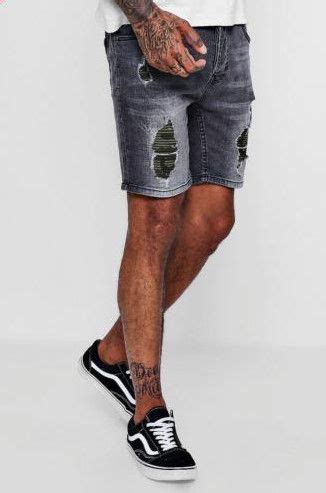 16 Boohoo Mens Skinny Fit Denim Shorts With Camo Backing