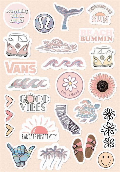 Small And Large Stickers Vsco Light Blue Yellow Pink Peachy Etsy In