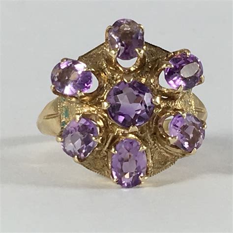 Vintage Amethyst Cluster Ring In 10k Yellow Gold By Esemco 168 Tcw