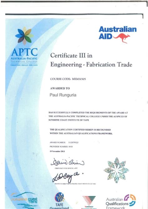 Fabrication Engineering Certificate