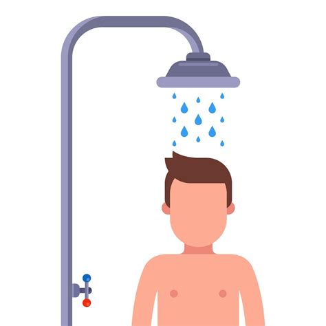 A Man Takes A Morning Shower Before Work Observe Body Hygiene Flat