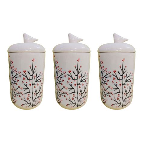 Set Of 3 Ceramic Storage Canisters Model Blossom Shopipersia