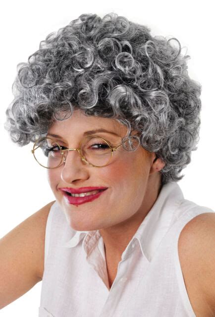 Old Lady Granny Gran Grandma Nanny Curly Grey Gray Perm Wig Senior