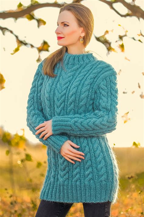 Thick Cable Knit Mohair Sweater Hand Knitted Designer Warm Etsy In 2021 Mohair Sweater Cute