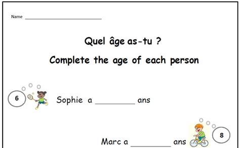 Say Your Age FRENCH WORKSHEETSimple Writing Exercise to Help | Etsy