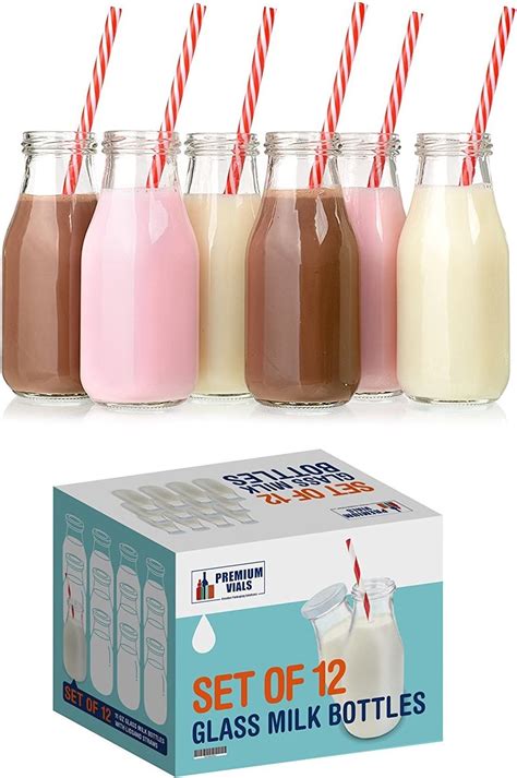 Premium Vials 11 Oz Glass Milk Bottle Set Of 12 Includes
