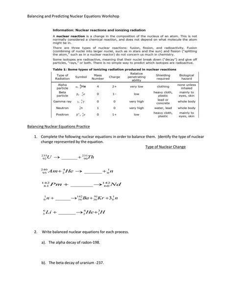 Balancing chemical equations worksheet answer key from worksheet 3 balancing equations and identifying types of reactions answers , source:pinterest.com. 35 Unit 16 Nuclear Chemistry Balancing Nuclear Reactions Worksheet Answers - Worksheet Project List