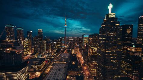 Desktop Wallpaper Toronto Cityscape Buildings Night Hd